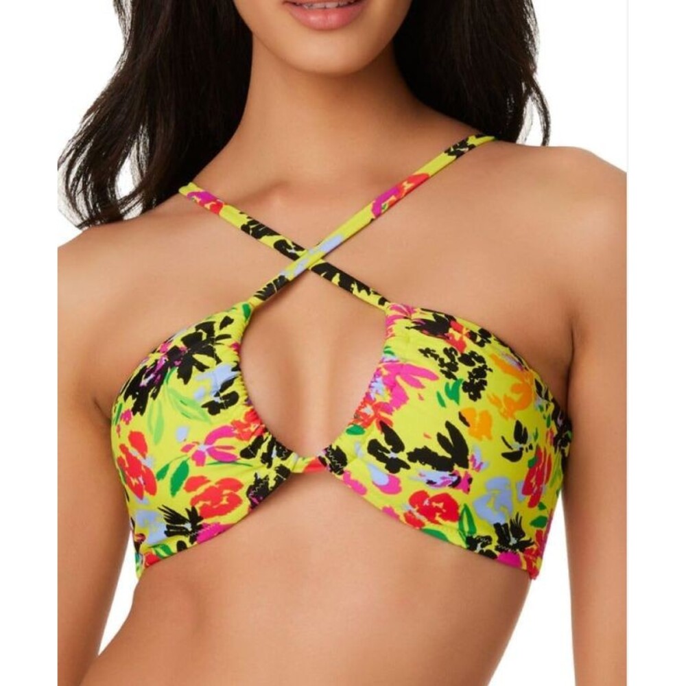 Bar III Womens Yellow Floral Chic Bikini Top & High-Leg High-Rise Bottoms SMALL - Picture 2 of 8